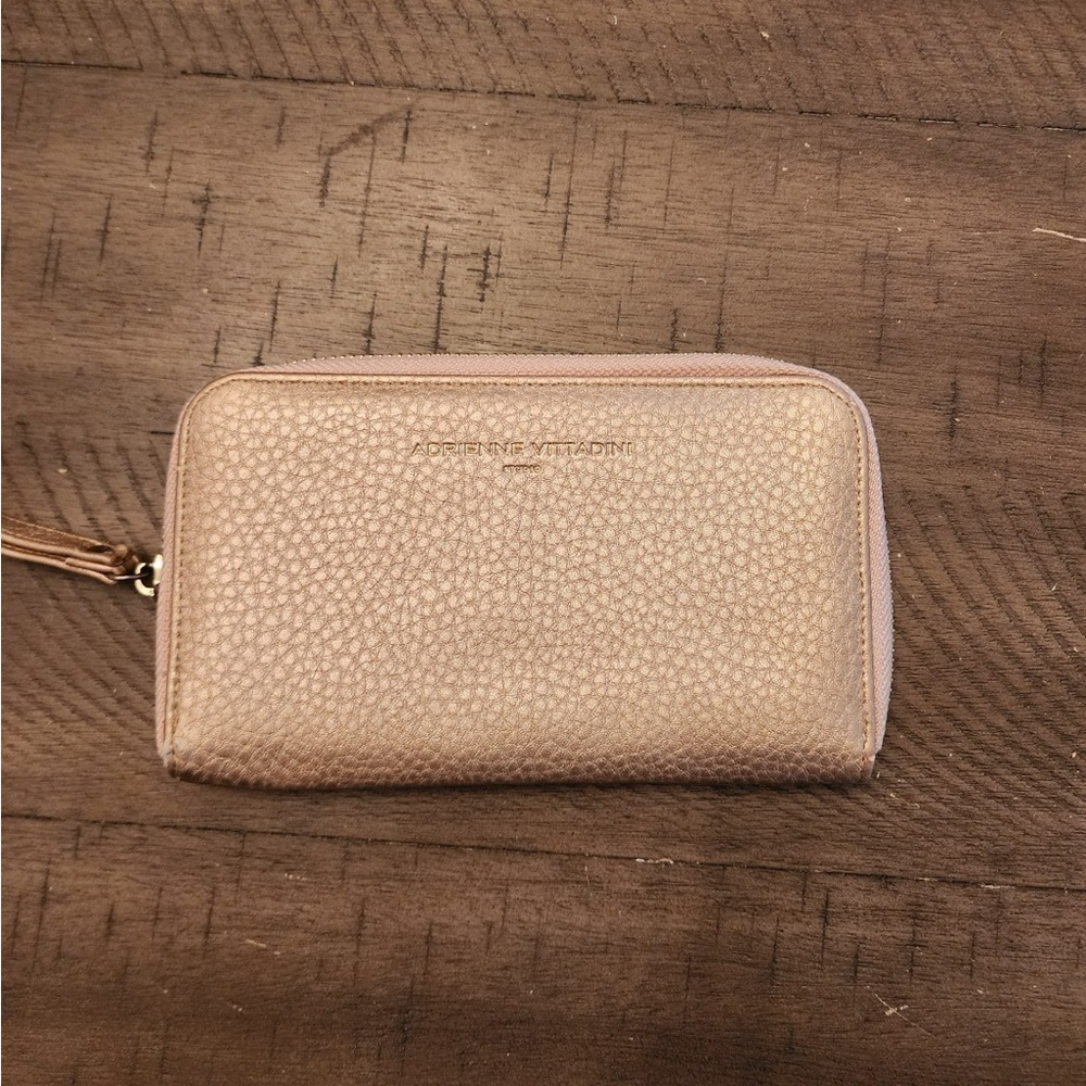Adrienne Vittadini gold Wristlet Clutch Bag Zip Pouch